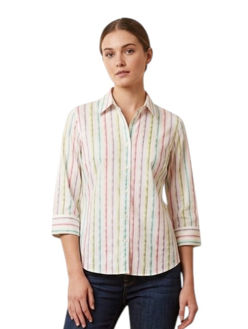 LEMON GRASS SHIRT Button Down Multi color Stripe White Medium Stretch